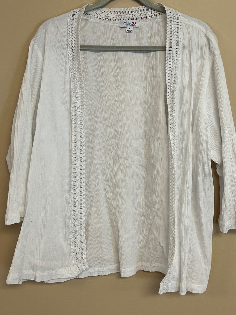 White Open-Front Crochet Trim Cardigan
